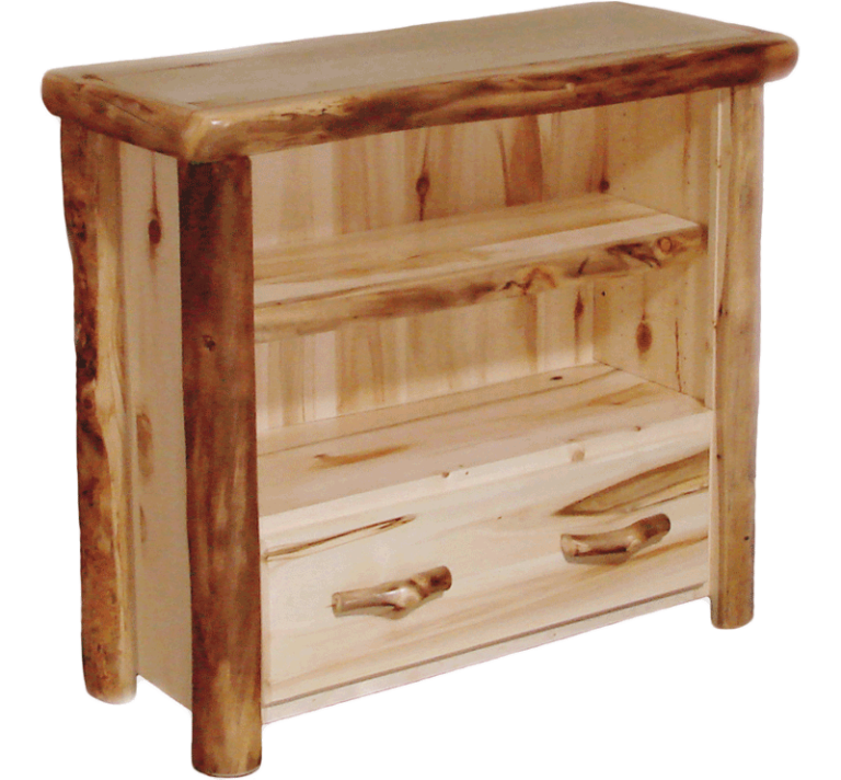Aspen Log 45 Inch Tall Drawer Bookcase Rustic Log Furniture of Utah
