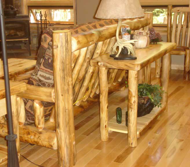 Aspen Log Sofa Table Rustic, Log Sofa Table