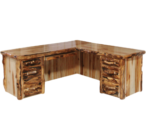 Aspen Log L-Desk - Log Front with Privacy Backing