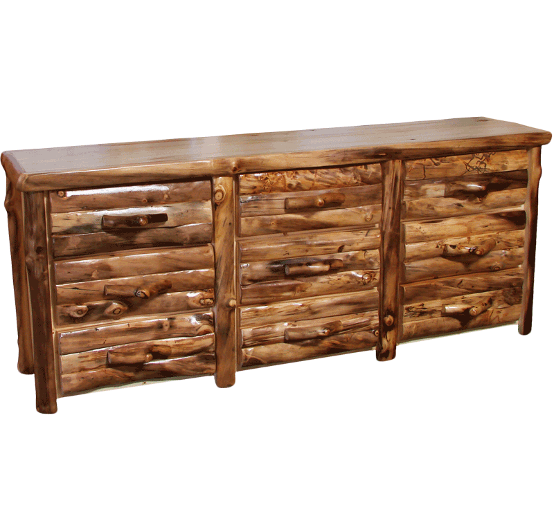 Aspen Log 9 Drawer Dresser Rustic, Rustic Log Furniture Dresser