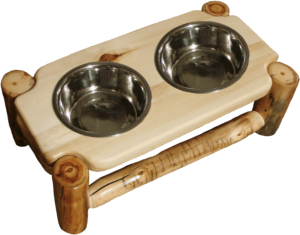 Aspen Log Natural 2 Bowl Pet Feeder