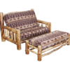 Aspen Log Love Seat Futon and Ottoman - Lay Back Option