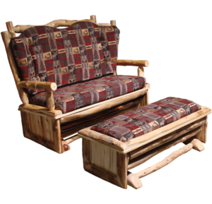 Aspen Log Love Seat Glider and Ottoman