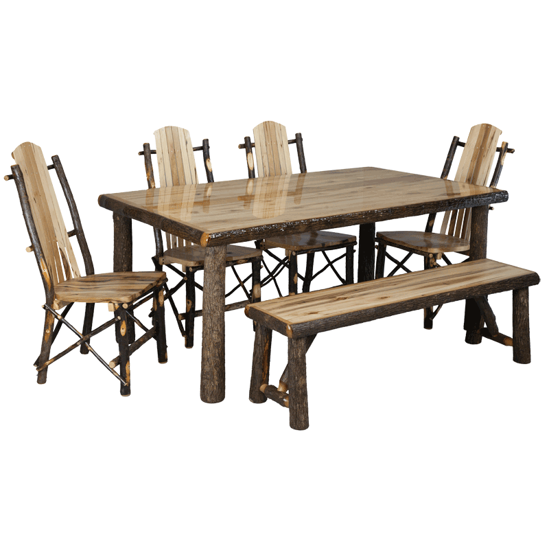Hickory Log Dining Table Rustic, Hickory Log Dining Chairs