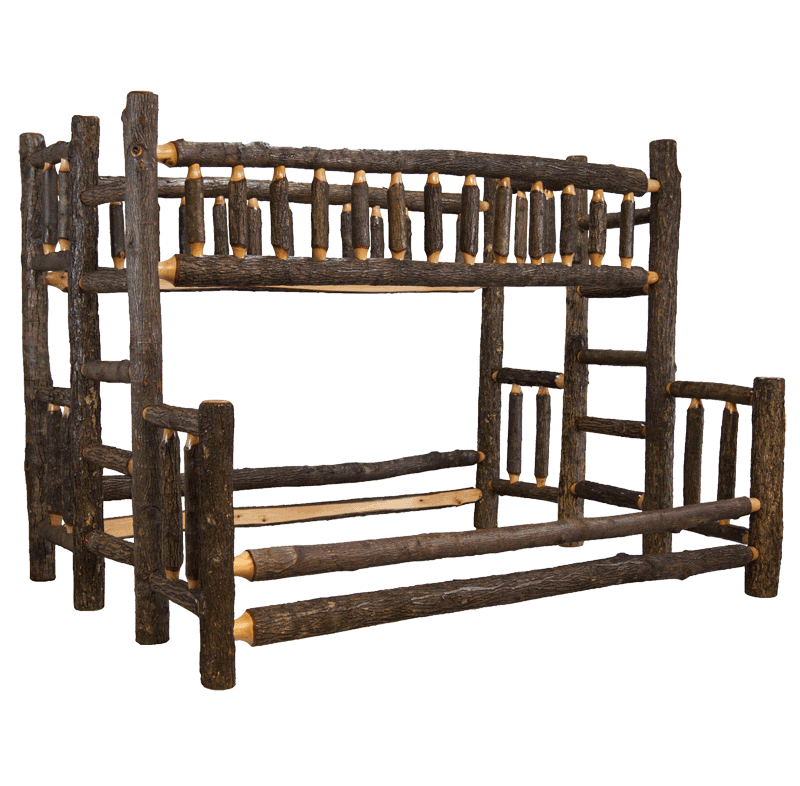 Hickory Log Staggered Bunk Bed Rustic, Rustic Bunk Beds Twin Over Queen