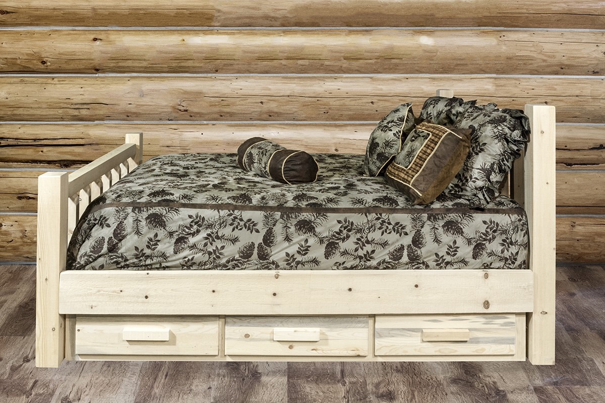 Rough Sawn Pine Log Bed with Storage Rustic Log Furniture of Utah