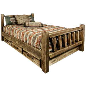 picture of Rough Sawn Pine Log Bed with Storage