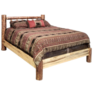 Skip-Peeled Pine Log Platform Bed (more bark S&L only)