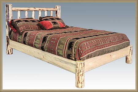 Skip Led Pine Log Platform Bed, Lodgepole Pine Bed Frames