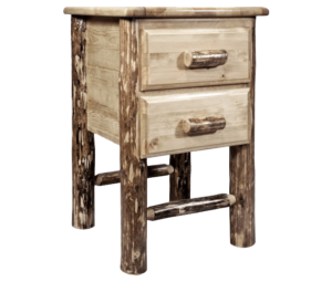 Skip-Peeled Pine Log 2 Drawer Nightstand - Stained and Lacquered
