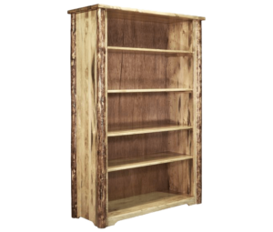Skip-Peeled Pine Log Bookshelf Stained and Lacquered