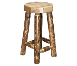 Skip-Peeled Pine Log Barstool - No Back Stained and Lacquered