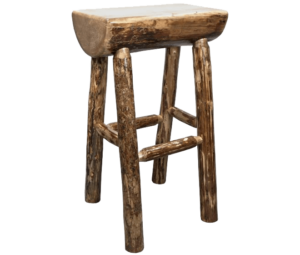 Skip-Peeled Pine Half Log Barstool Stained and Lacquered