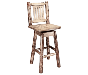 Skip-Peeled Pine Log Swivel Barstool Stained and Lacquered