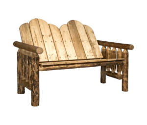 Skip-Peeled Pine Log Outdoor Bench Stained and Lacquered