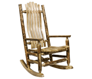 Skip-Peeled Pine Log Rocking Chair Stained and Lacquered