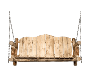 Skip-Peeled Pine Log Outdoor Swing Stained and Lacquered
