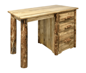 Three Drawer Skip-Peeled Pine Log Desk Stained and Lacquered