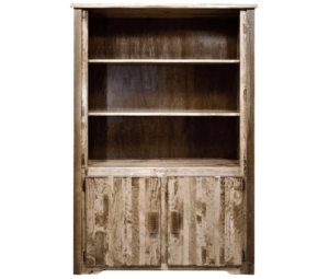 Rough Sawn Pine Bookcase With Storage Stained and Lacquered