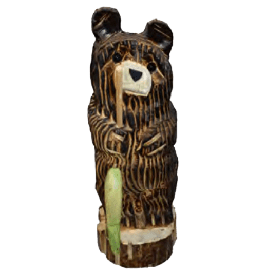 18 bear tilted head holding fishing pole