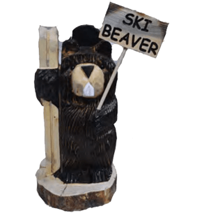 18 beaver skiing holding sign