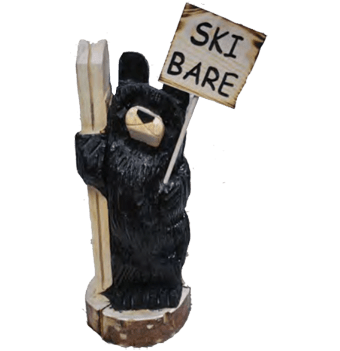 2 bear skiing holding sign